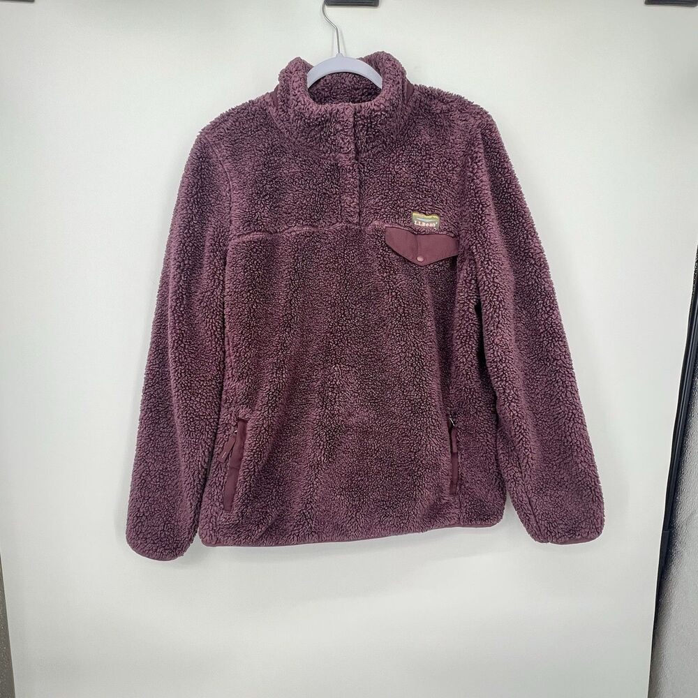 LL Bean Womens 1/4 Snap Hi-Pile Fleece Pullover Sherpa Jacket Size L Purple
